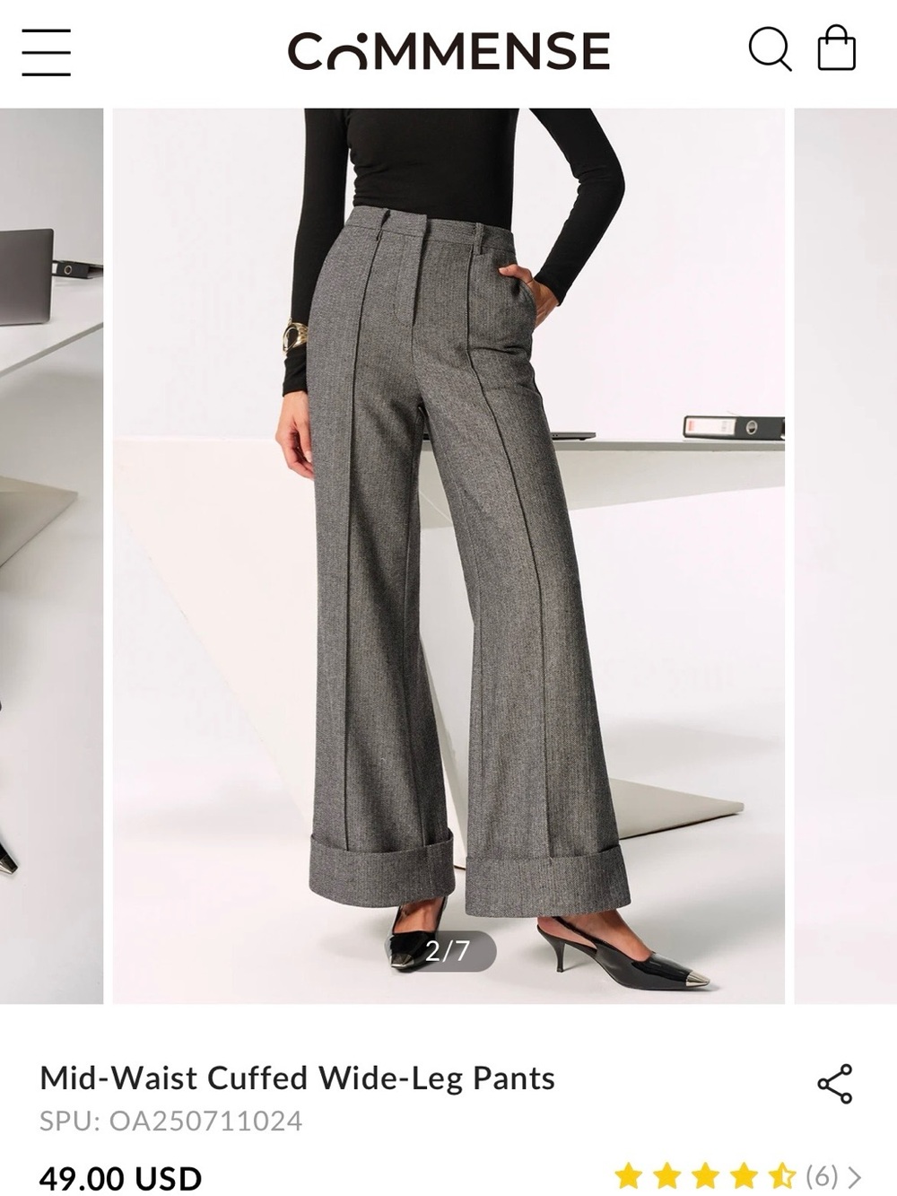NWT Commense Gray Mid-Rise Cuffed Wide-Leg Trousers